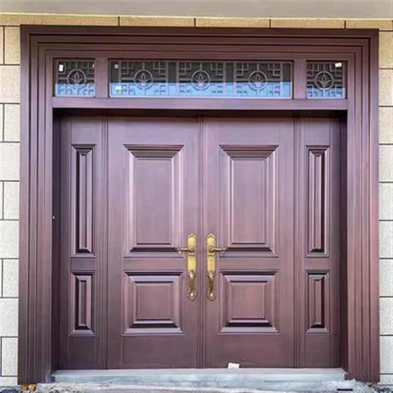 农村自建房对开门别墅大门双开门锌合金大门家用乡村铜门进入户门