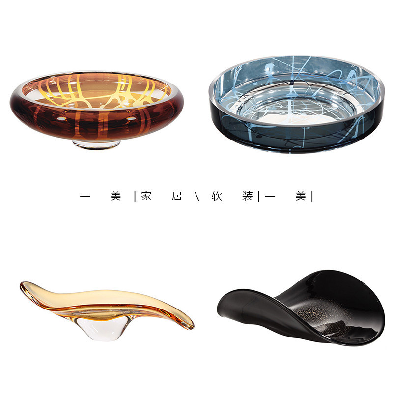 轻奢现代手工琉璃果盘描金艺术大气时尚创意摆件餐桌样板间售楼处