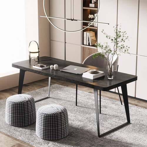 A10L铁艺公实桌心钢板桌支架岩板大理石办餐台黑色书底腿F7679S6M