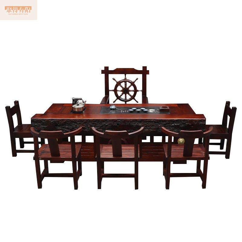 老木一体套装式茶台功夫茶几茶桌船椅组合中简约客大厅EWE实木泡
