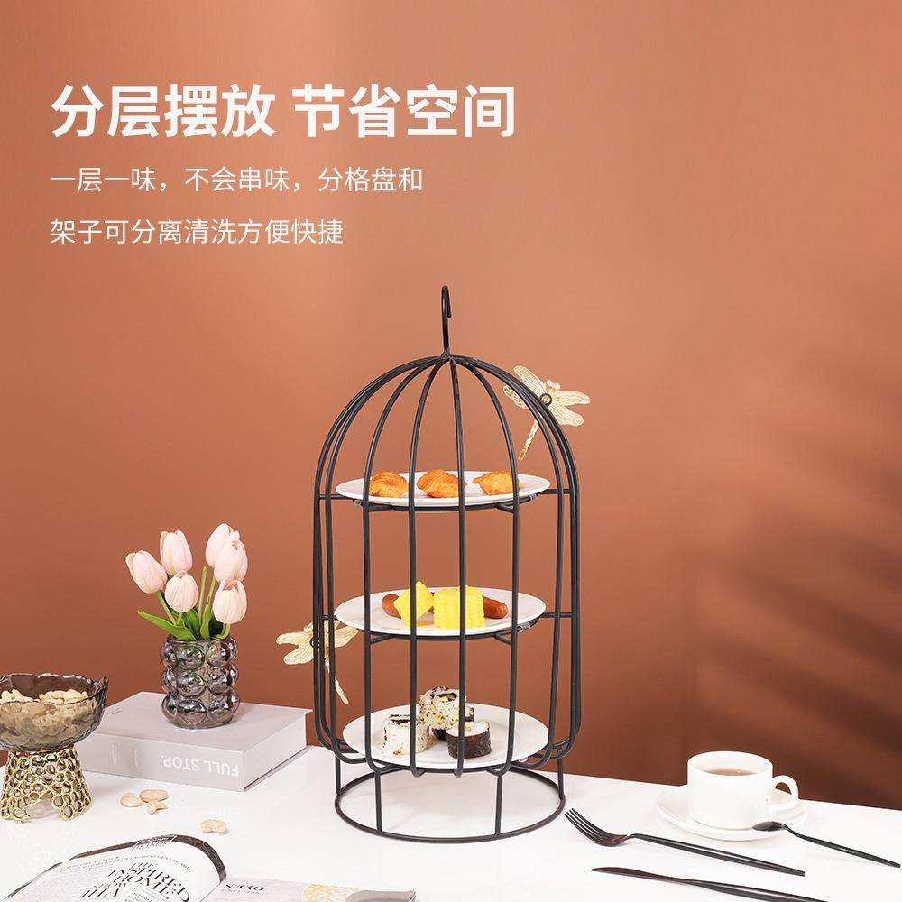 网红示轻奢精美下午茶三层甜OSF品台展架前铁台艺展示架装饰水果