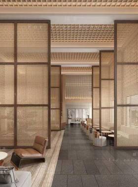 用商藤编屏风新式家用酒MWQ店阻隔挡装饰双中面屏风遮隔断客厅遮