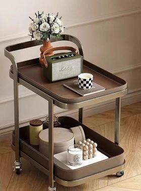 轻奢SLL马鞍皮移动沙发边几小推车茶几客厅床家用角几轮头柜带物