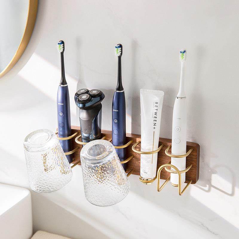 卫生间电动牙刷架浴室壁挂置物架多功能免打孔轻奢实木沥水收纳架,家庭/个人清洁工具,牙刷架/牙具座,淘宝优惠券,粉丝福利购,淘宝优惠卷
