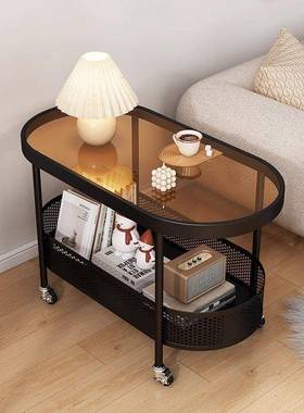 几简约沙发小户型椭圆边几推客厅奶油风茶小桌子VEN卧室玻移璃动