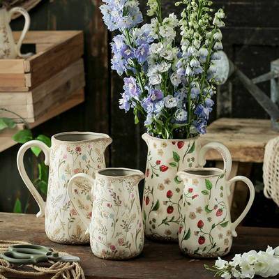 复陶瓷花瓶摆件客厅法水插古花创意式HBH美式田园风餐桌感水壶培