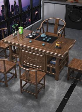 新中式实木公室家椅用小茶户型功夫几高级办泡茶台LJX阳台喝茶桌