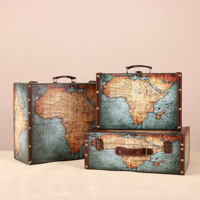 复古皮革手提箱行李箱欧式做旧储物收纳箱皮箱木箱子装饰拍摄道具