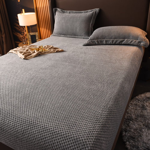 A类质感奢华贝贝绒灰色床笠单件冬季加绒加厚保暖床套防滑毛床罩