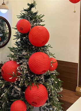 圣诞树改造新年灯笼装饰挂饰咖啡店餐厅门店新年春节氛围装饰布置