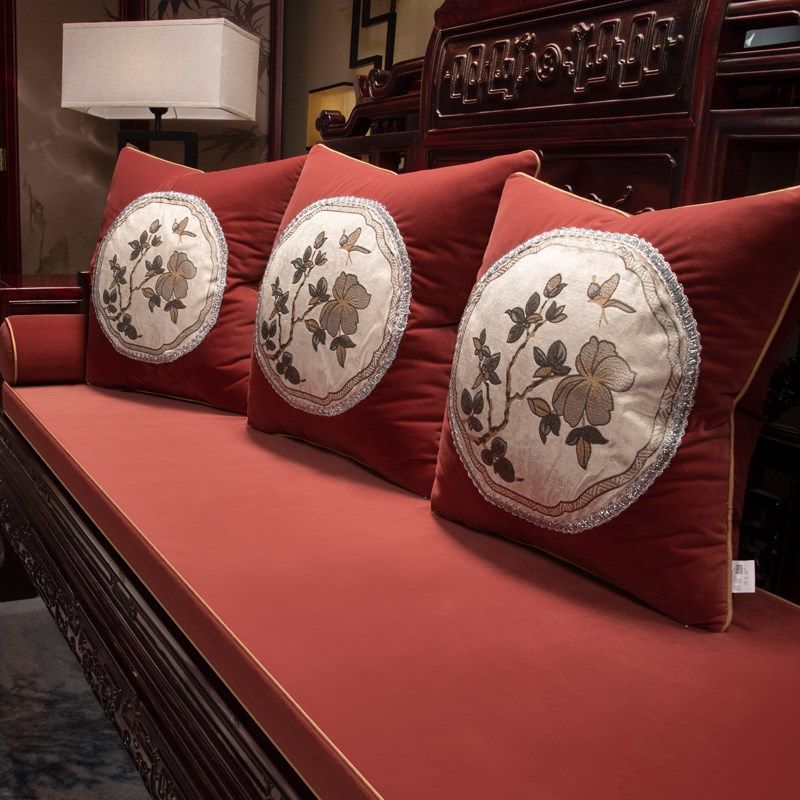 中式绒布红木沙发坐垫实木家具海绵座垫套高级感客厅冬季垫子定制