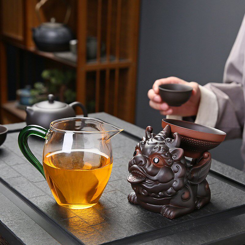 貔貅茶漏茶滤茶宠茶玩一体组合家用泡茶过滤网器茶隔功夫茶具配件