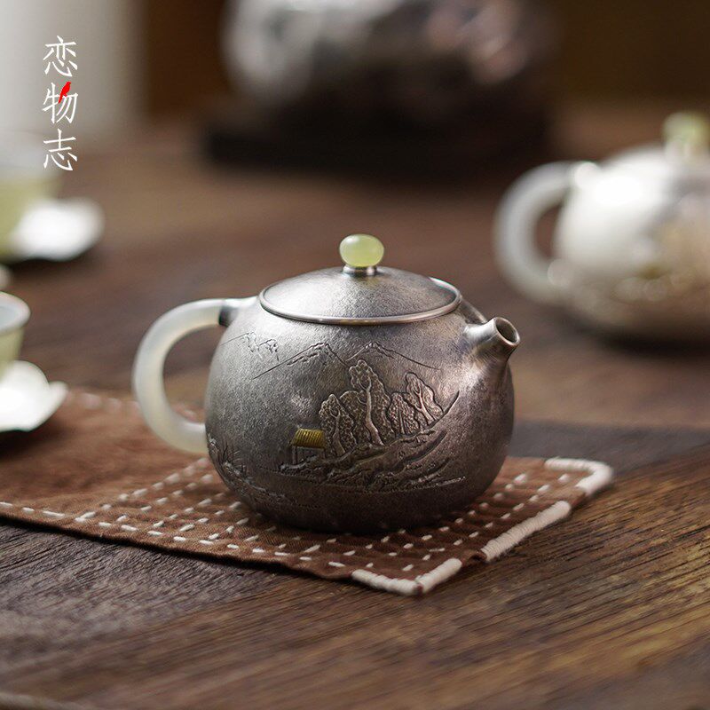 足银999纯手工一张打西施泡茶壶家用中式复古功夫茶具茶器 峦峰