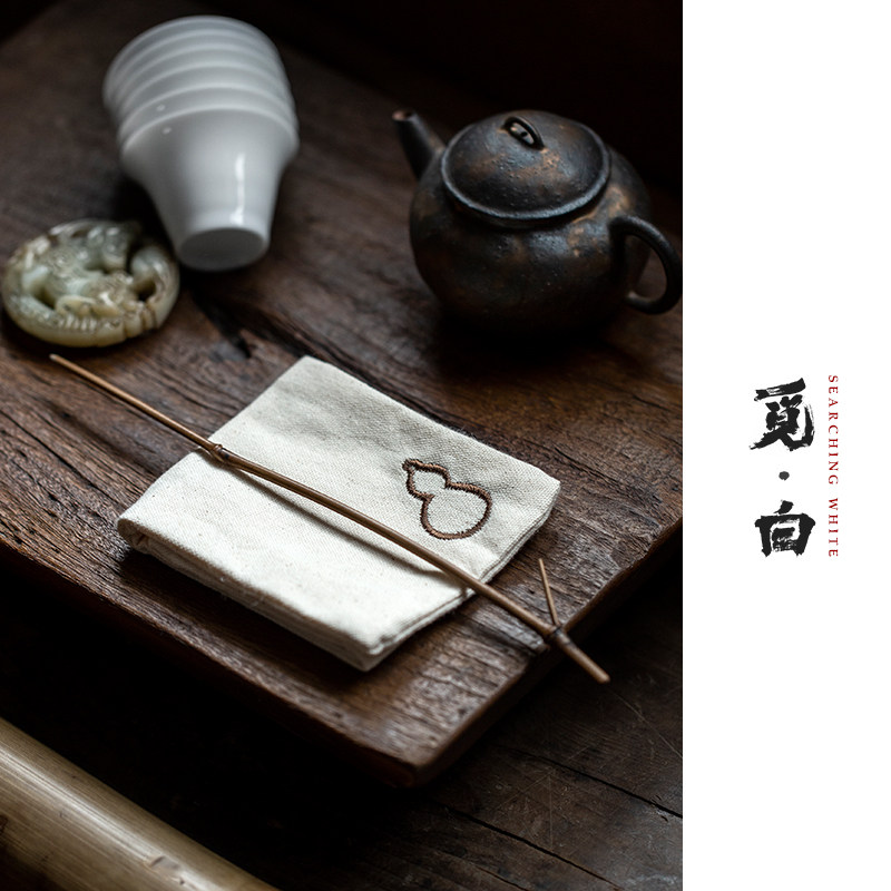 觅白老棉布慢蓝茶巾双层吸水杯垫刺绣手织布可茶染养壶茶道零配件
