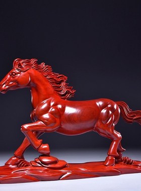 红花梨实木雕刻生肖马摆件红木马到成功家居客厅办公室装饰工艺品