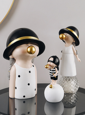 吹泡泡男孩女孩摆件人物创意现代简约治愈系小物件儿童房装饰品