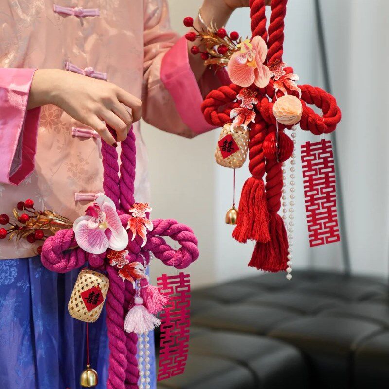 新款结婚装饰万字结窗帘绑婚房布置套装主卧新房女方婚礼用品大全