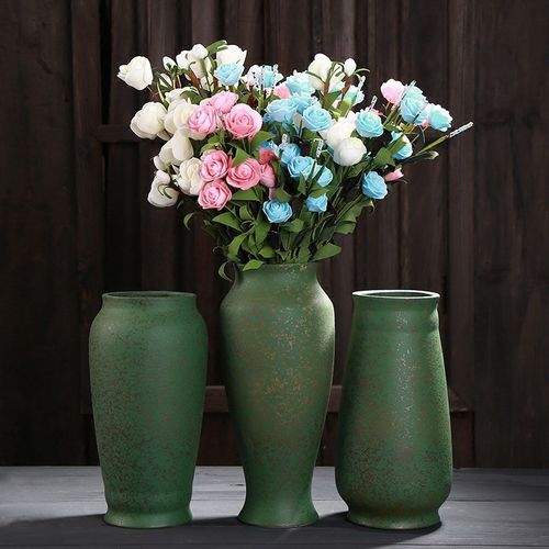 复古绿色中式陶瓷花瓶做旧仿古陶罐客厅家居干花插花器装饰品摆件