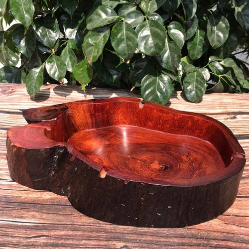 红木花梨木菸灰缸实木质大果紫檀根雕摆件缅花复古随型家用菸灰缸