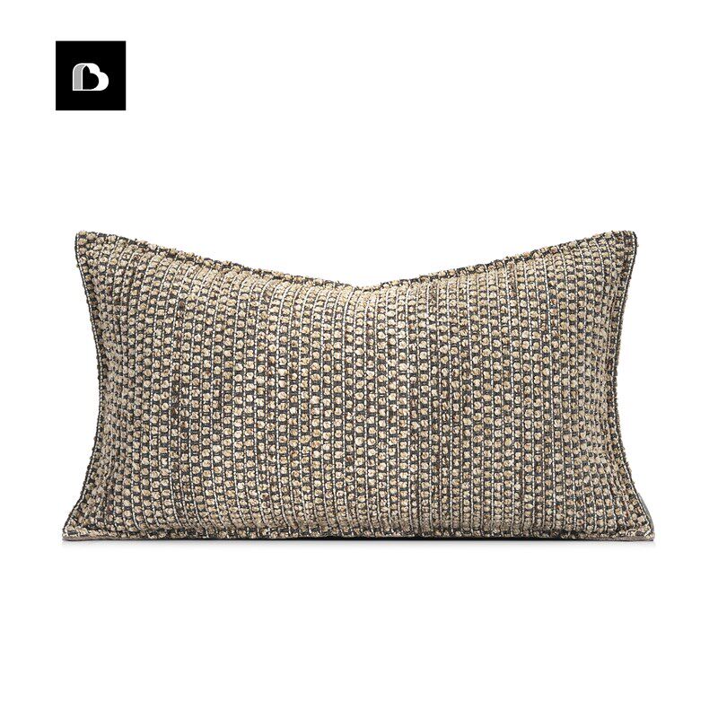 柏洛斯家居侘寂风高档原色棉麻布艺条纹拼接长抱枕沙发客厅腰枕套