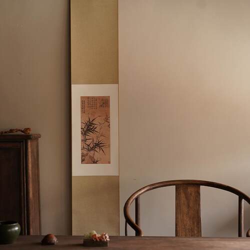 是名一鹿  墨竹写意国画中式仿古装饰画竹子挂画文艺空间卷轴