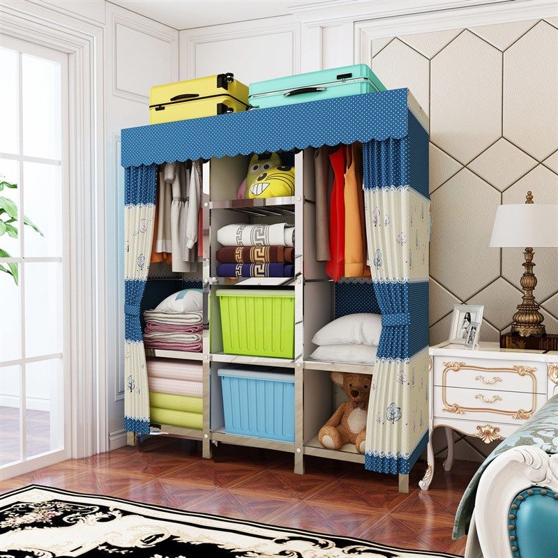 简易布衣柜不锈钢加粗加厚钢管螺丝组装布衣橱挂衣柜全钢折叠架子