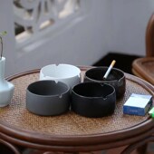 烟灰缸创意复古客厅办公室陶瓷个性 茶桌黑色圆形酒店商用 家用中式