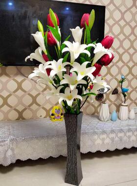 客厅高大假花彷真花绢花香水百合郁金香落地装饰品插花摆件套装