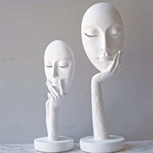 纯白色面具人脸谱创意树脂抽象艺术客厅卧室家居办公书房人脸摆件