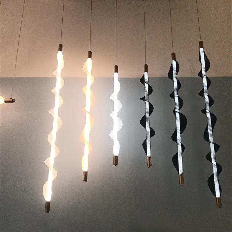 现代简约餐厅咖啡馆吧台前台客厅书房LED螺旋条形极简创意小吊灯