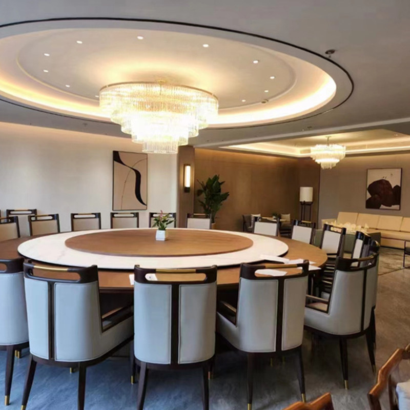 酒店餐桌大圆桌岩板桌面15人20人电动餐桌会所包厢饭厅转盘火锅桌