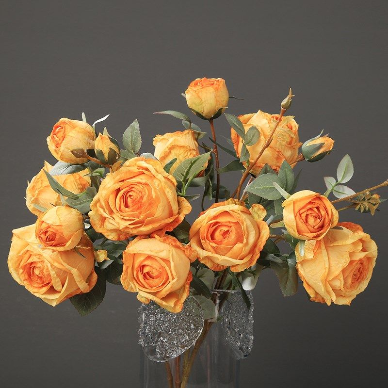 复古焦边玫瑰仿真花客厅餐桌电视柜假花花瓶插花装饰花艺干花摆件,家居饰品,仿真花/假花,淘宝优惠券,粉丝福利购,淘宝优惠卷