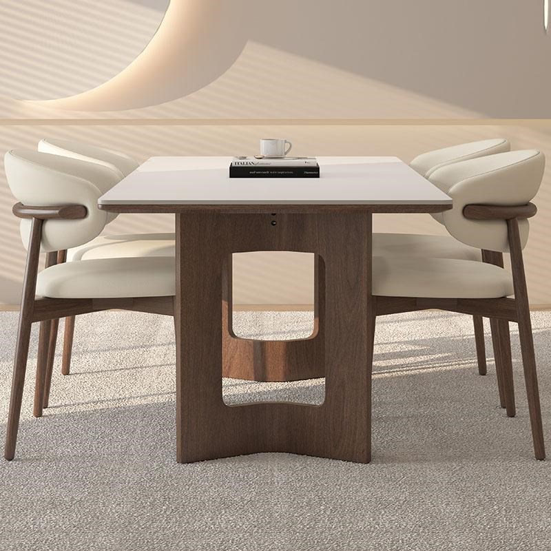 德利丰实木岩板餐桌家用长方形奶油中古风高级感全托小户型饭桌子