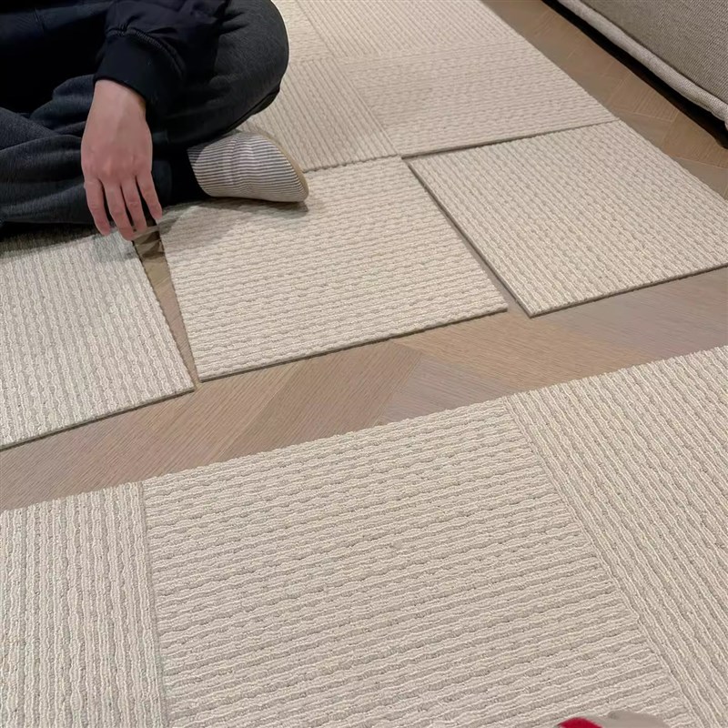 上海自吸条纹拼接地毯奶油风可拆洗免胶防滑地垫卧室客厅宠物垫