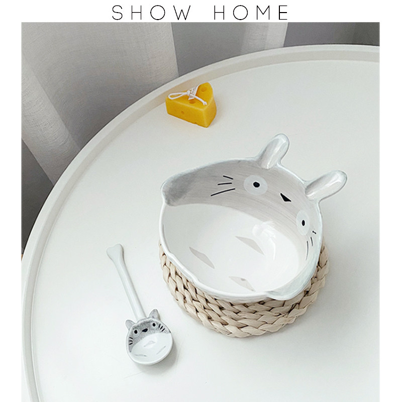 SH超大容量自制龙猫碗可爱少女心手绘陶瓷碗学生餐具宿舍泡面碗