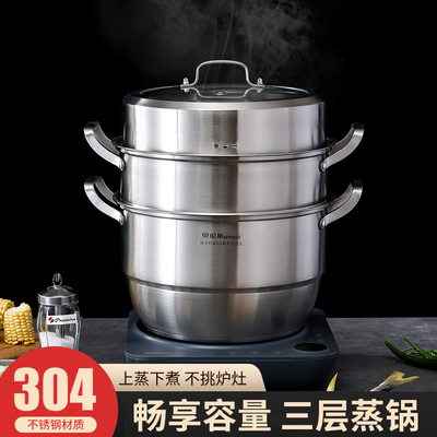 贝伦斯不锈钢蒸锅304家用汤锅加厚双耳商用电磁炉燃气用新款奶锅