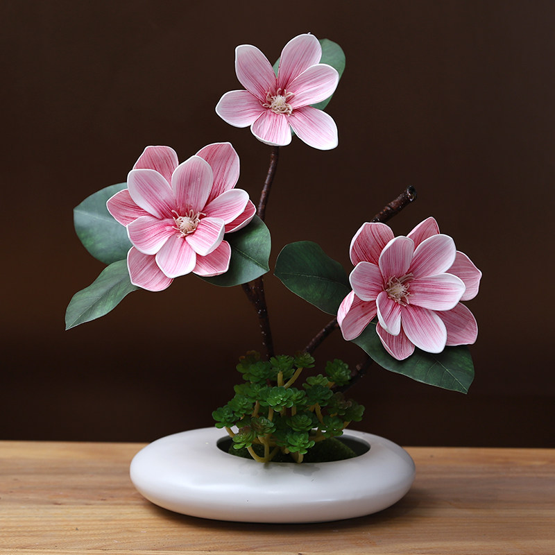 高档大玉兰仿真花艺花瓶套装摆件现代家居客厅餐桌假花绢花摆设