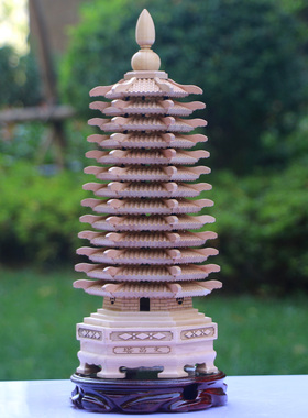 原色桃木文昌塔摆件九层十三层孩子书房书桌面摆件桃木雕刻文峰塔