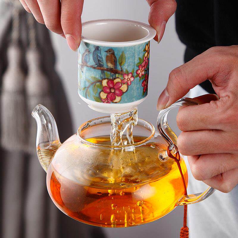 ICI耐美道茶玻璃壶花茶壶热透明带盖过滤热泡壶田园加风花草茶具
