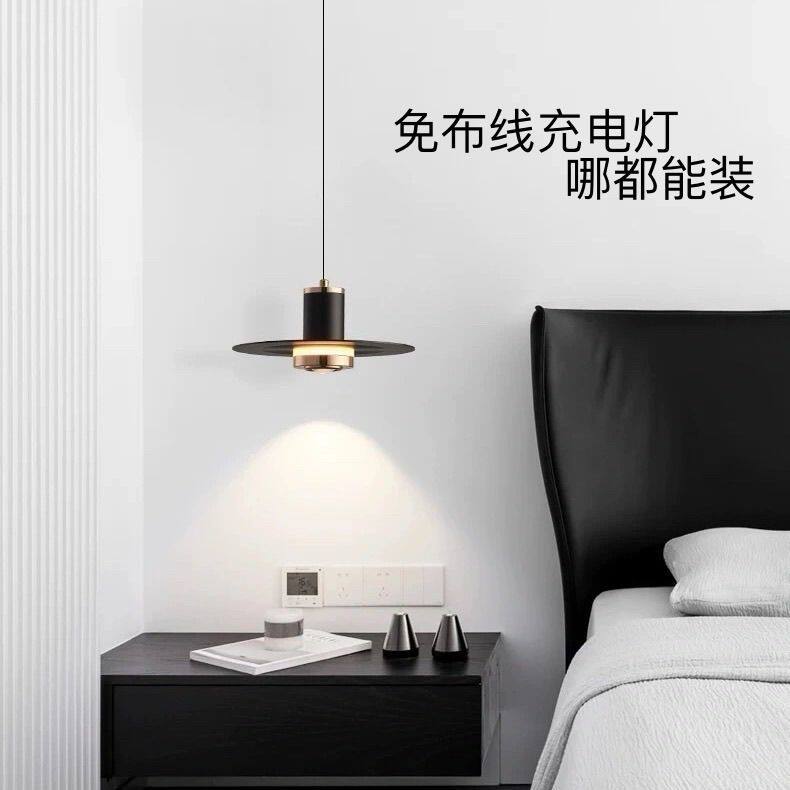 免布线吊灯 充电式北欧卧室床头玄关可升降现代简约可充电吊线灯