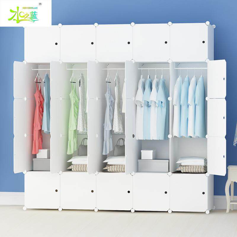 简易衣柜装成人料橱双9879衣人简约现代经济塑型组布艺钢架白色挂