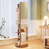 全身镜YAYJ1004落纳地镜家用可旋转木穿室衣镜挂衣架收架一体实卧