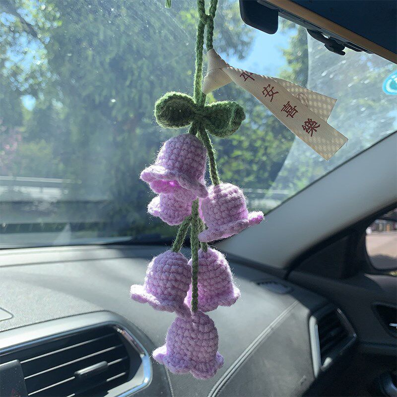 毛线手工勾织车饰汽车后视镜紫色铃兰花创意车挂车载喜乐平安成品