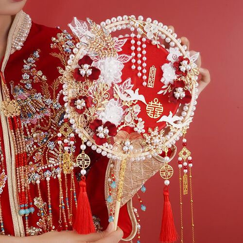 团扇新娘结婚diy材料包手捧花高级中式婚礼汉服婚纱礼服喜扇送礼