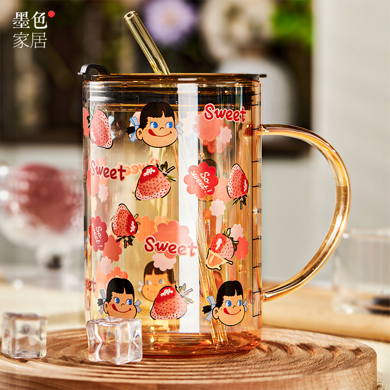 大容量玻璃杯女生吸管杯办公室1000ml水杯带盖高硼硅杯子大号夏天