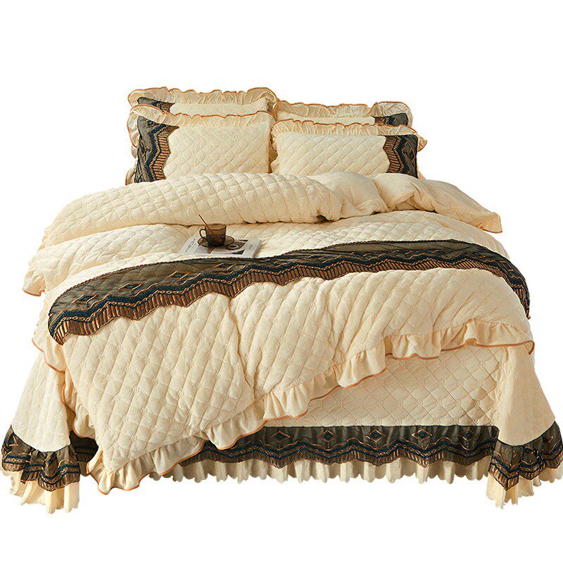 欧式夹棉加厚水晶绒被套单件2.2x2.4双面加绒200x230保暖花边被罩