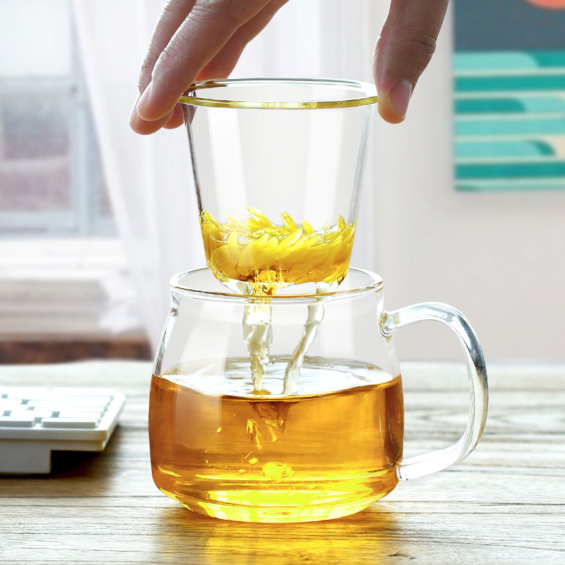 左茗右器带内胆玻璃杯个人专用水杯男女士花茶杯茶水分离泡茶杯子