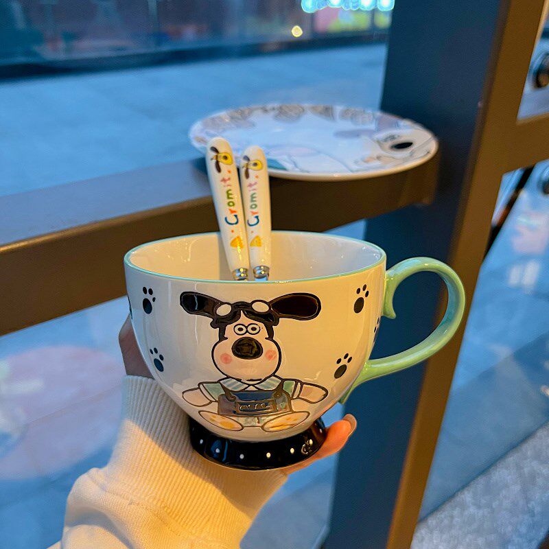 设计师浮雕釉下彩陶瓷麦片杯大容量掌门小飞行狗早餐牛奶喝水杯