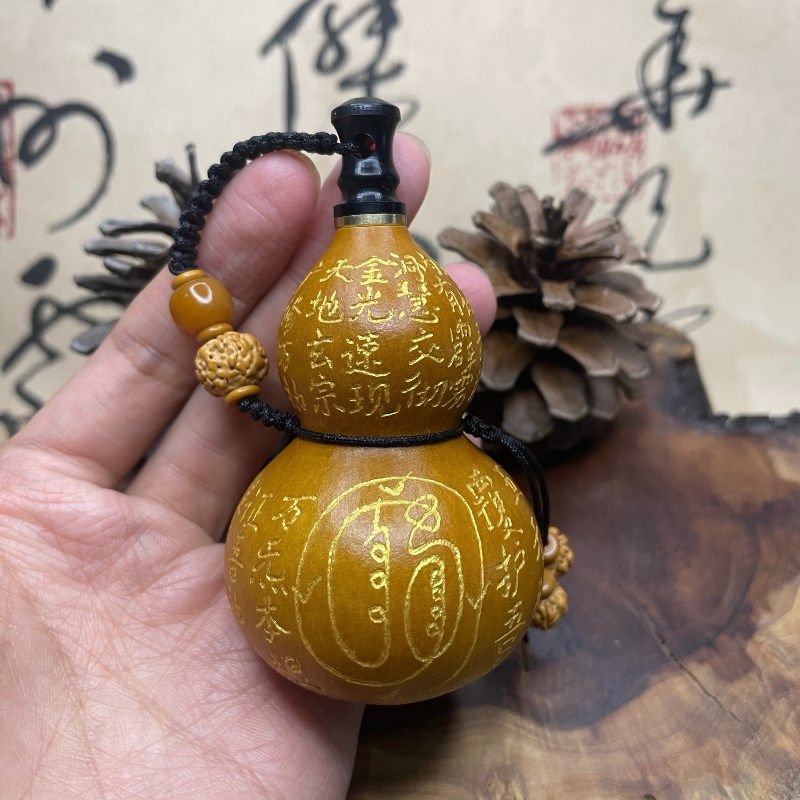 道系酒葫芦金光神咒手工刻开口装水小葫芦车挂件摆件工艺品器物