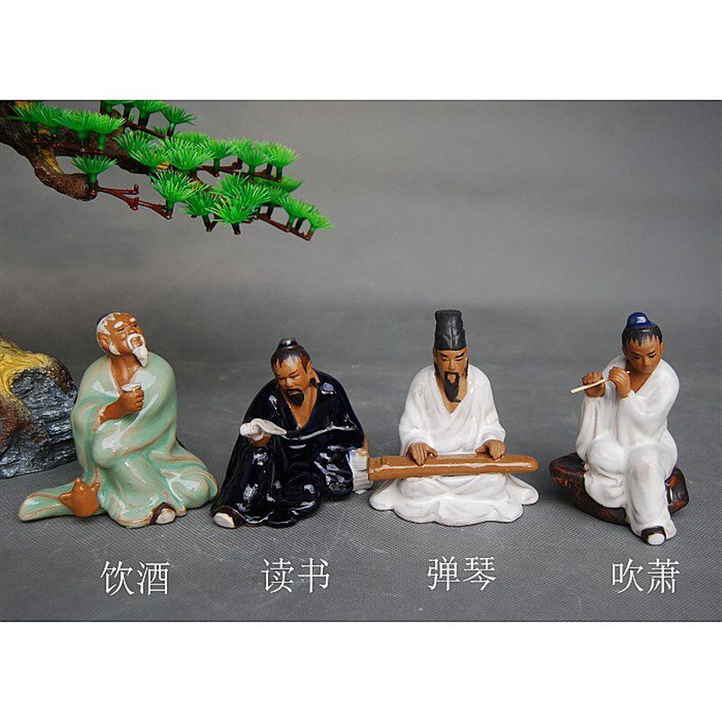 饮酒读书公吹萧弹琴假山盆景摆件人物造景装饰品家居书桌台架装饰